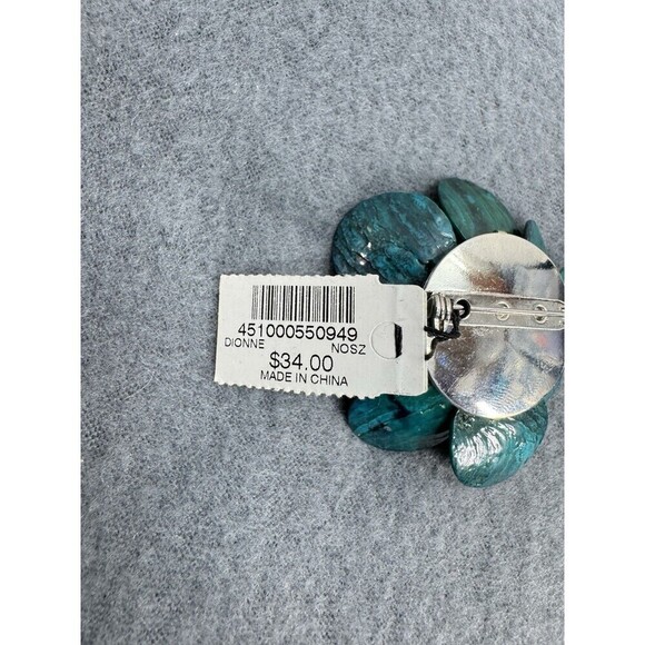 Chicos Dionne Flower Pin Brooch Lot Of 2 Teal Blue Gold Rhinestone Statement - Picture 4 of 7